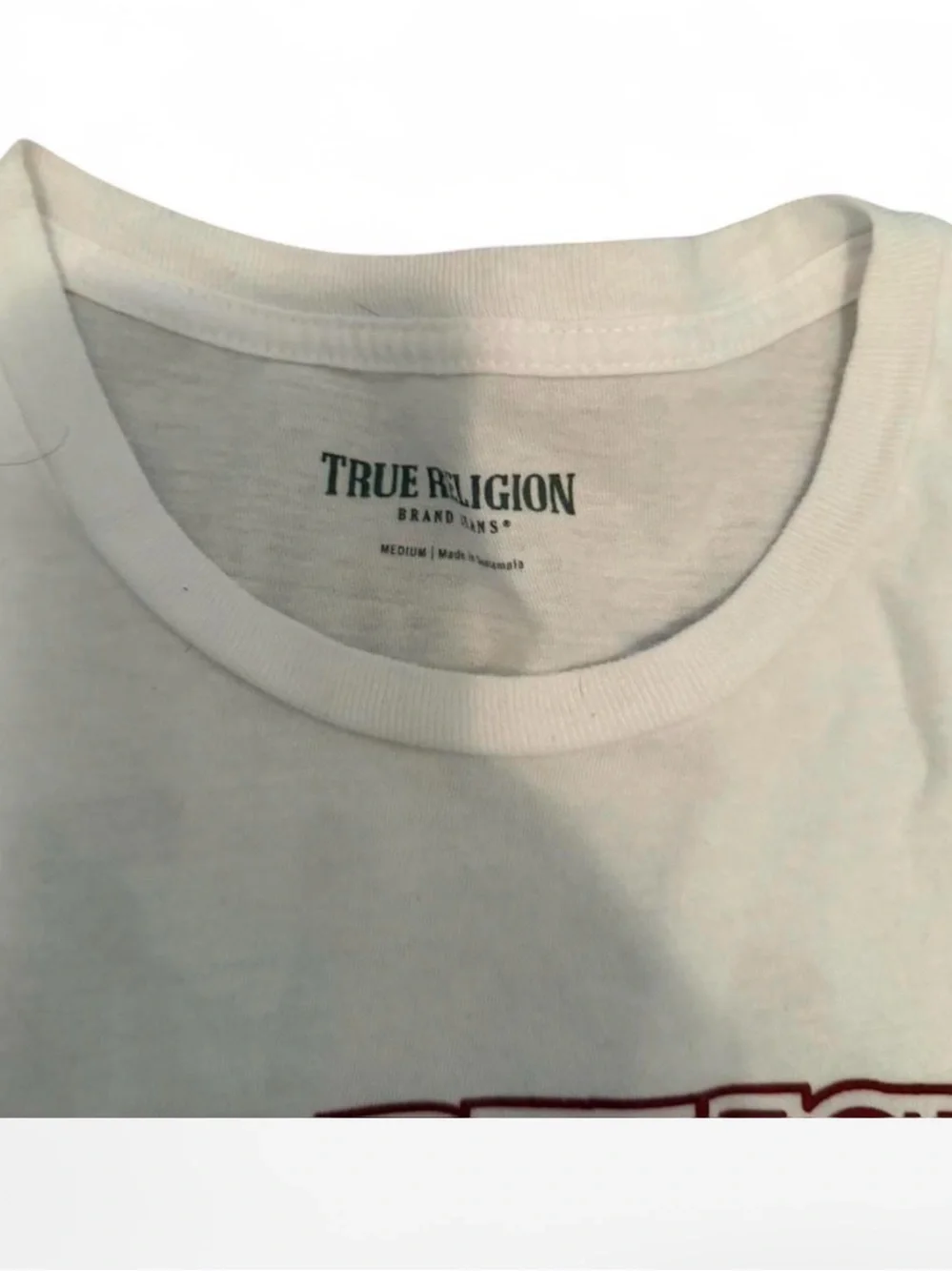 True Religion Men’s Cream Tee with Red Chest Logo